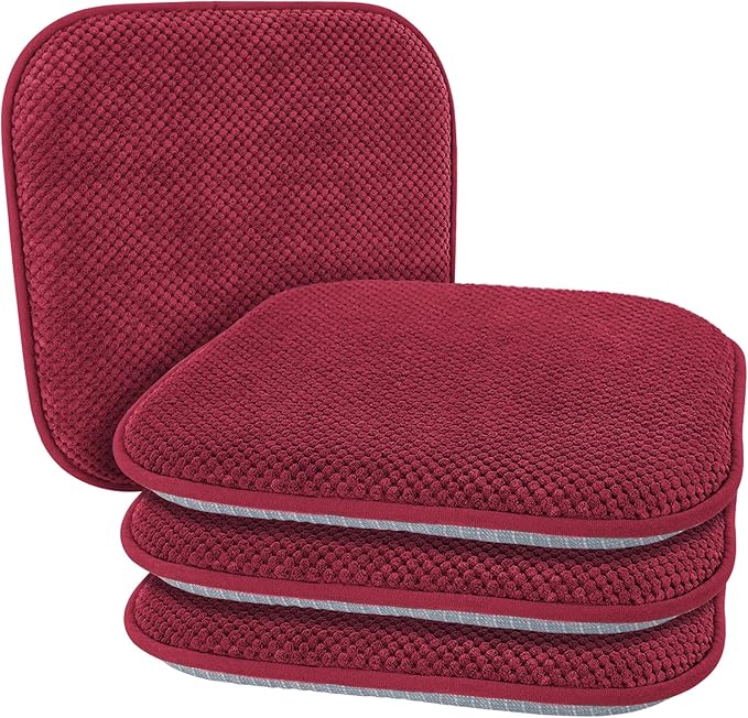 Wine Red Kitchen Dining Chairs Cushions Set of 4 Non Slip Foam Patio Seat Cushions Washable Soft Thick Pads Large Wooden Metal Chair Cushions,17" x 15"
