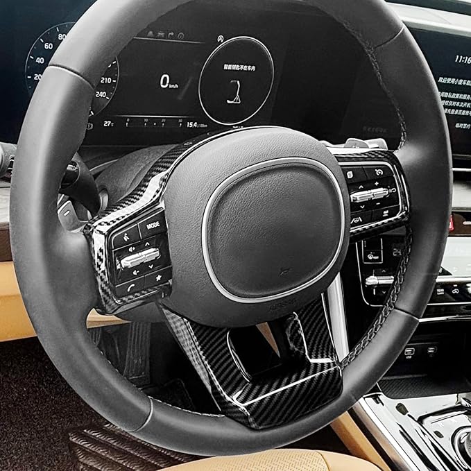Carbon Fiber Pattern Style Steering Wheel Panel Frame Trim Cover Button Cover Molding Sticker Compatible with Kia Carnival 2022-2025 KA4 Sorento 2021-2025 MQ4 Accessories