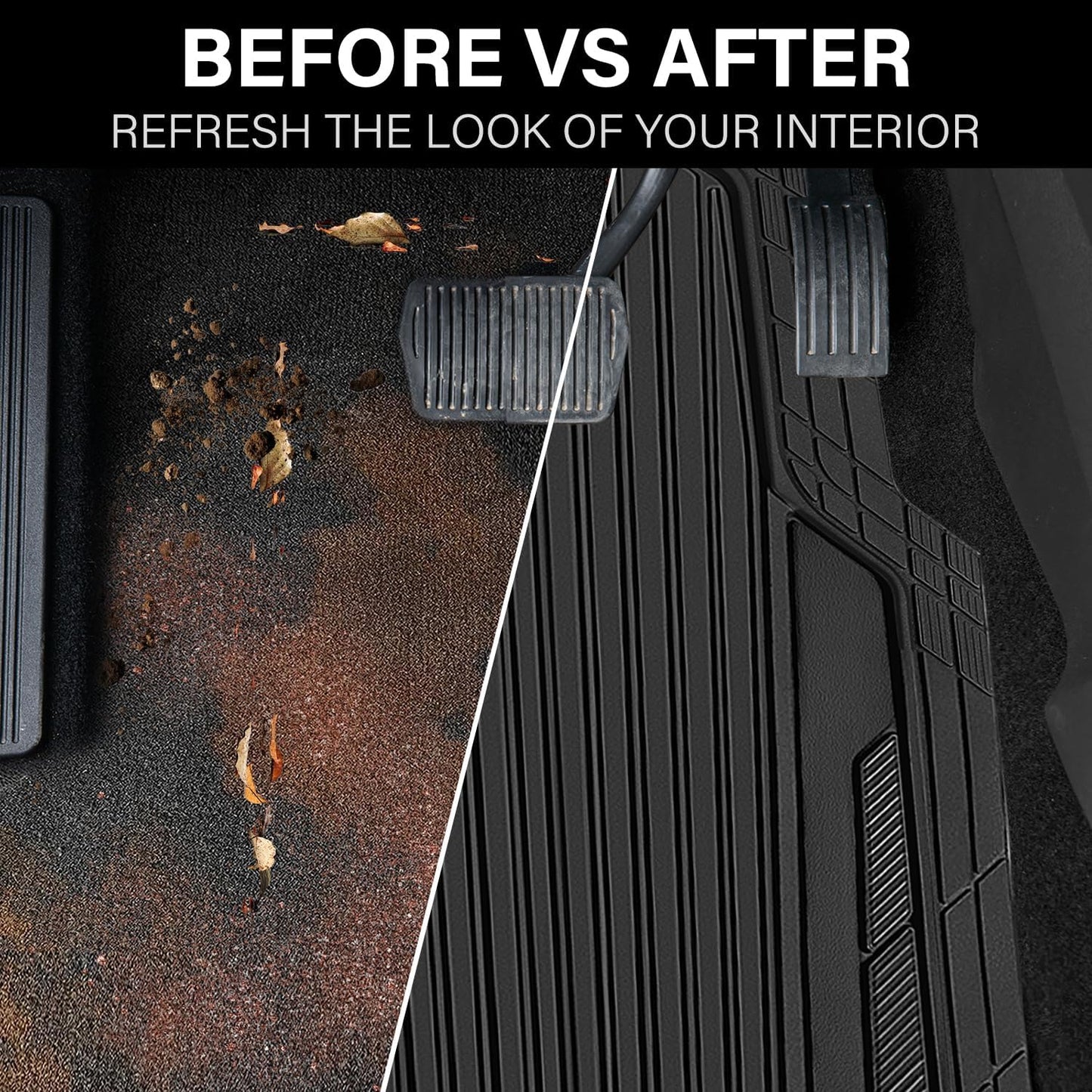 CAR PASS Heavy Duty Sporty Rubber Car Mats, Deep Dish All Weather Car Floor Mats Full Set, Waterproof Anti-Slip Automotive Matts Rugs Trim to Fit for Most Sedans SUVs Vans, All Black