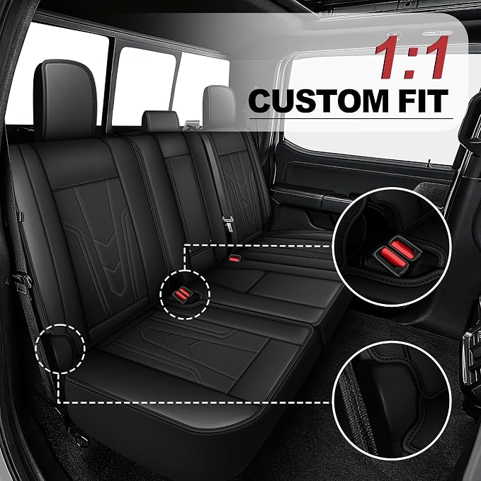 TTX for Ford F150 2009-2024 2025 2026 Seat Covers & F250 F350 F450 2017-2026 Seat Protectors with Durable and Faux Leather(Full Set,Black)