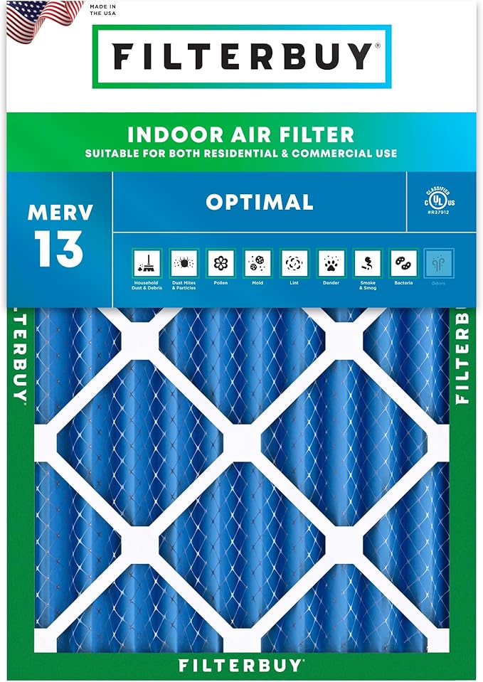Filterbuy 14x20x4 Air Filter MERV 13 Optimal Smoke & Allergy Defense (1-Pack), Electrostatic Pleated HVAC AC Furnace Filters Replacement (Actual Size: 13.50 x 19.50 x 3.63)