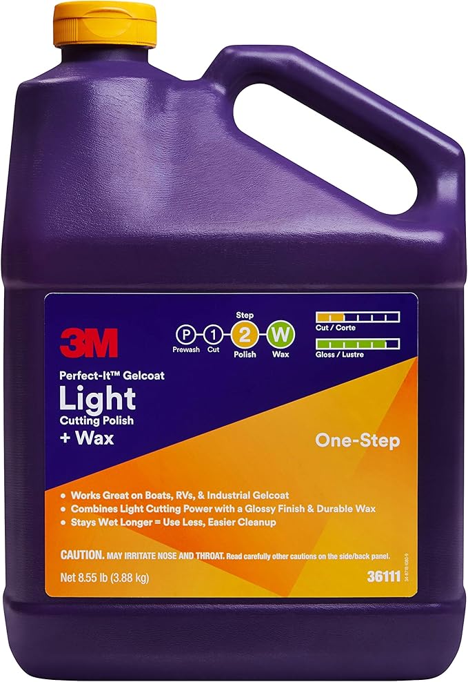 3M Perfect-It Gelcoat Light Cutting Polish + Wax, 36111, 1 Gallon, One-Step Process, Removes Scratches and Swirls, Light Oxidation Remover for Boats and RVs