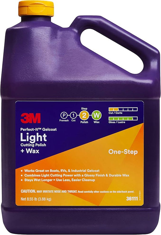 3M Perfect-It Gelcoat Light Cutting Polish + Wax, 36111, 1 Gallon, One-Step Process, Removes Scratches and Swirls, Light Oxidation Remover for Boats and RVs