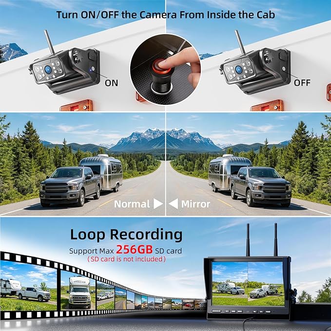 3 Magnetic Wireless Backup Camera with HD 1080P 10" DVR Monitor, 1-Rear View 2-Side View Cameras Wireless System for RV Trailer Trucks, Built-in 9600mAh Battery,Night Vision,Recording- ZEROXCLUB BC103