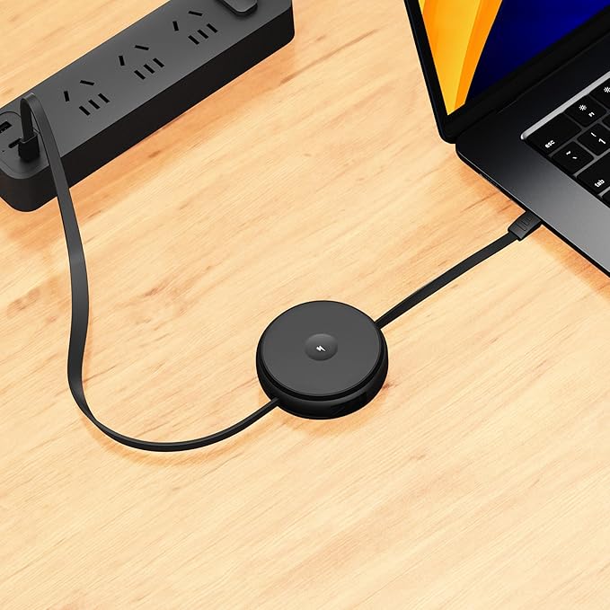 Function101 2-in-1 Retractable USB-C Magnetic Wireless Charging Cable 1.1m, 10 Lengths – Type C Charger Cord for Type C Devices, Compact Retractable Charger for Versatile Charging Solutions - Black
