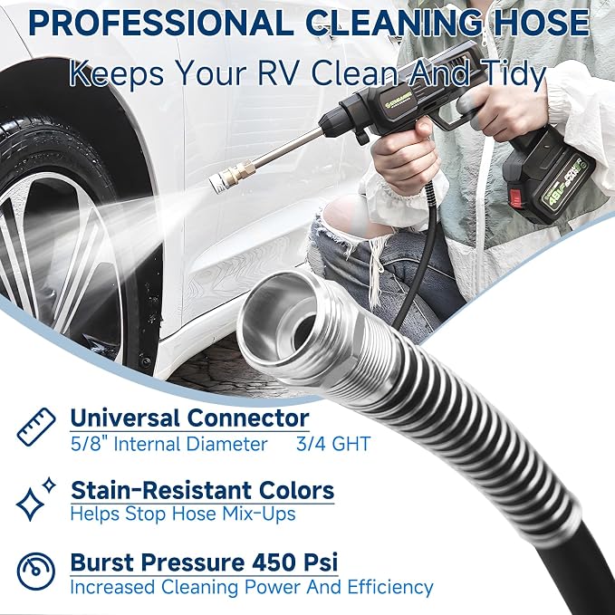 Camper & RV Black Water Hose - No-Kink Design Camper Sewer Hose - RV Accessories With Storage Bag - Perfect For Black Water, Gray Water, And RV Tank Cleaning, 75FT 5/8" Diameter
