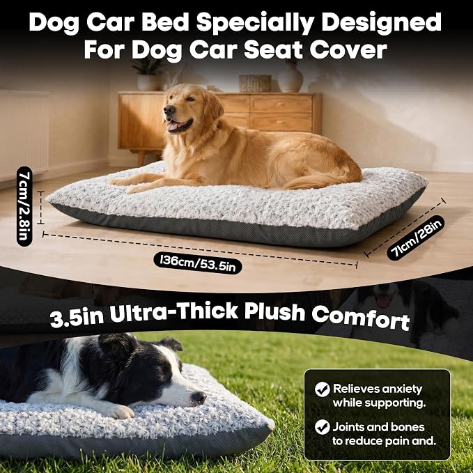 Loiion Dog Car Bed with Removable Washable Cover, 53.5x28in | Non Slip Travel Dog Bed, Waterproof Dog Bed Car Seat Fits SUVs Sedans Trucks, Machine Washable Cover With Zipper, 3in