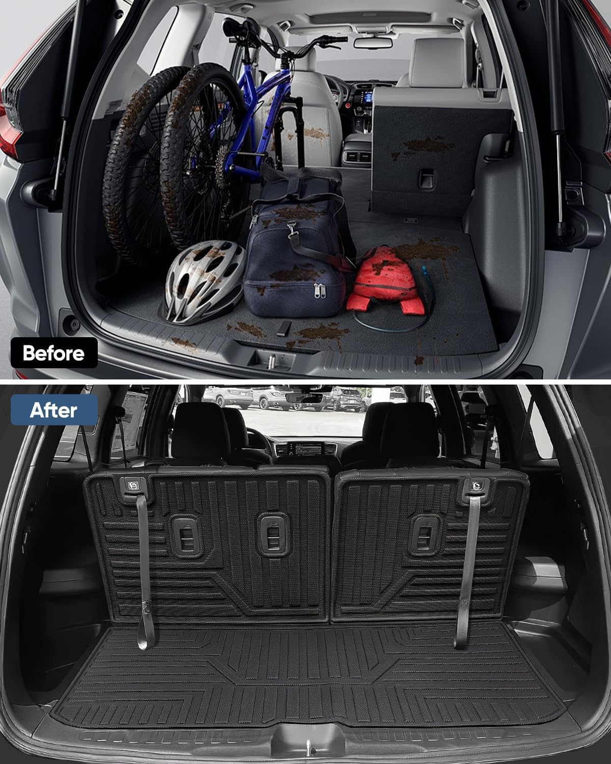 Car Floor Mats for Honda Pilot 2016-2022 8 Seats (No Elite Models), Accessories for Honda Pilot 2016-2022, All Weather Black Rubber Liners for Cars, Custom Fit Trunk Mat Back Seat Cover, 4PCS