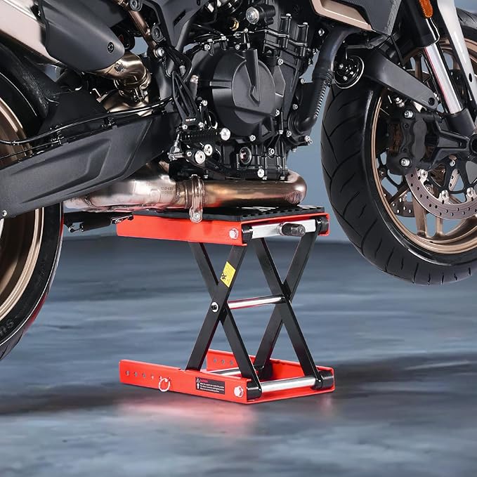 VEVOR Motorcycle Lift 1200lbs Capacity Motorcycle Stand, Deepened Anti-Slip Rubber Motorcycle Scissor Jack, Heavy Duty Steel Bike Repair Center Stand with Ratchet and Crank for ATVs, Dirt Bikes