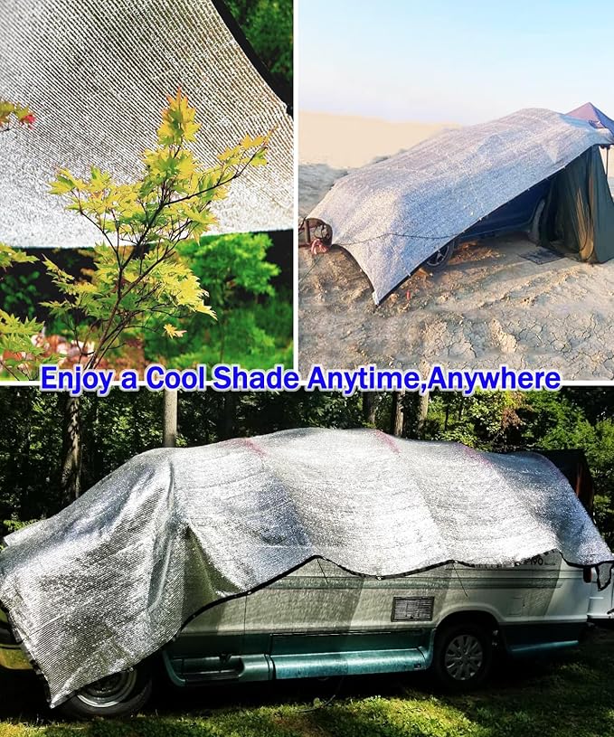 90% Aluminum Foil Shade Cloth Mesh No Grommets Silver Tarps Fabric Privacy Screen Pet Shade Car Cover Patio Garden Pergola Cover Canopy, Aluminum Shade Net Without Grommets, 10 FT x 12 FT