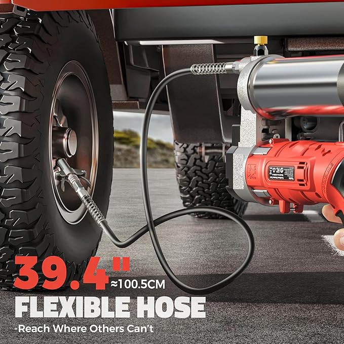 Ecarke Cordless Grease Gun Compatible with Milwaukee 18V Battery, 12000PSI Max Electric Grease Gun, Dual Pistol & in-Line Grip, Works with Bulk & Cartridge Grease, 39" Hose & 4 Couplers (Tool Only)