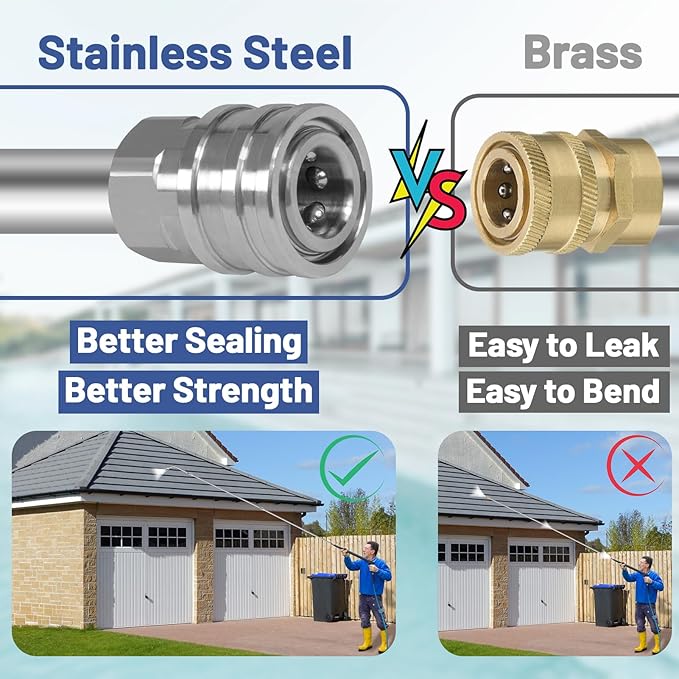 120" Pressure Washer Extension Wand,2 Pack 60 Inch Stainless Steel Power Washer Wand Extension-Pressure Washer Accessories with 30°/90°/120°Curved Rods,6 Nozzle Tips- 1/4" Quick Connect,4000 PSI