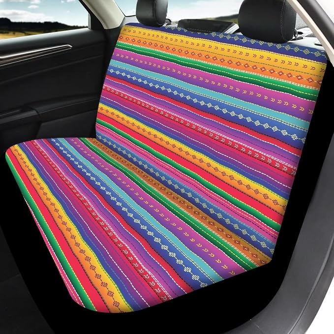 Universal Baja Saddle Blanket Colorful Stripe 12 Pcs Auto Accessories Car Seat Covers Full Set,Steering Wheel Covers,Seat Belt Pads,Key Chain,Lipstick Holder and Coaster for Vans Car