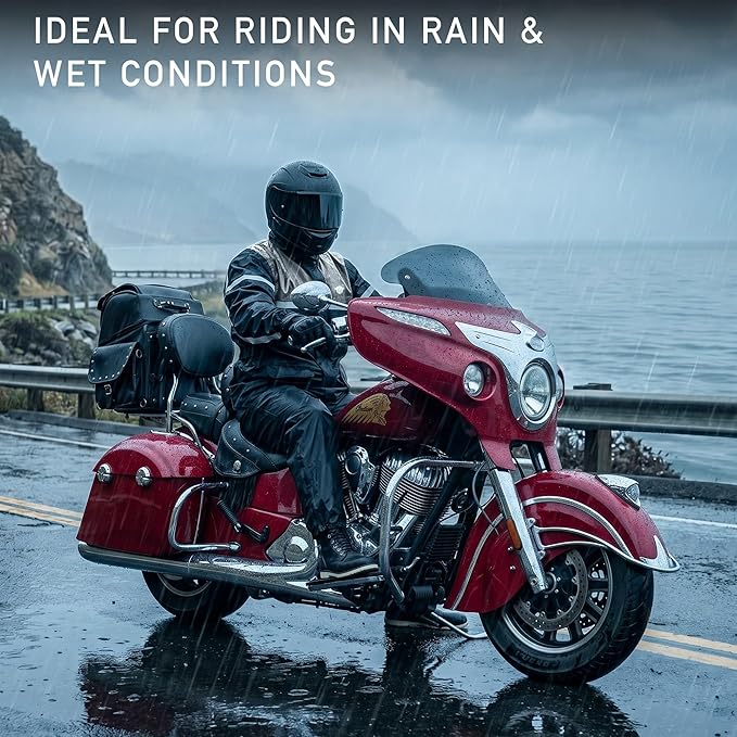 Waterproof Motorcycle Rain Suit, 2-Piece Reflective Gear, Lightweight Riding Jacket & Pants, Protective Raincoat with Hoodie