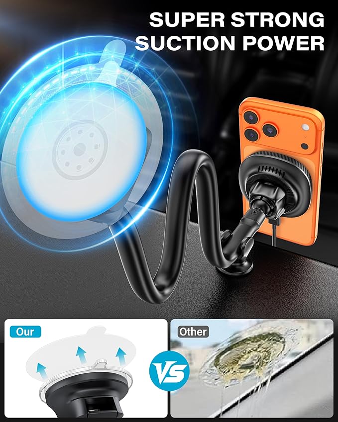 1Zero for Magsafe Car Mount Charger, 15W Fast Charging – Stronger Magnetic & Suction Cup Mount for Windshield & Dashboard, Wireless Car Charger Compatible with iPhone 17/16/15/14/13/12 Pro Max
