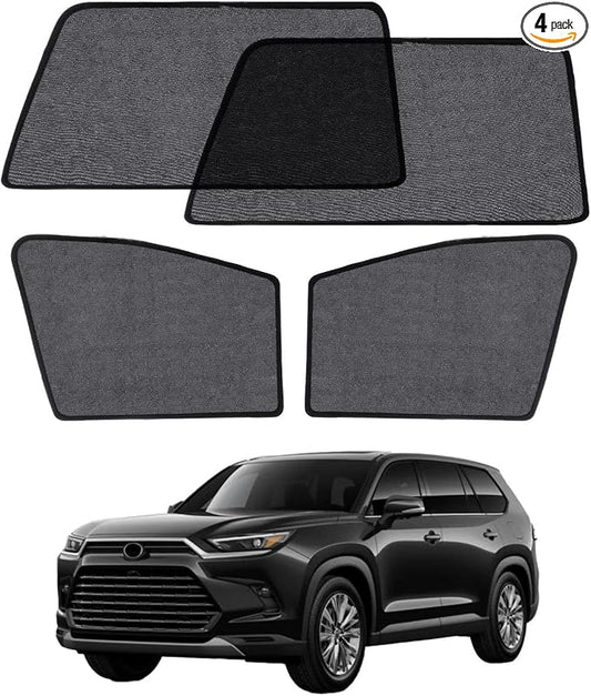 Car Window Shade for Toyota Highlander 2021-2025, 4 Pack Magnetic Mesh Sun Shades for Front & Rear Windows, UV Glare Protection & Baby Car Shade for Napping Camping Breastfeeding