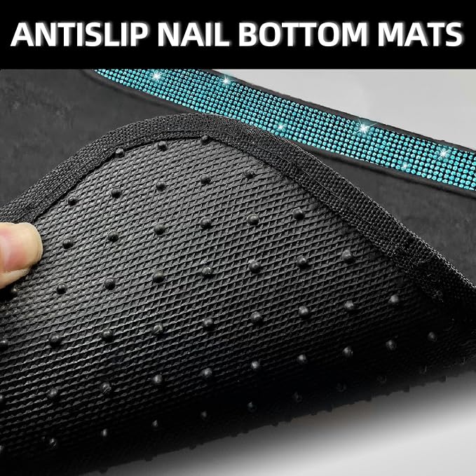 NBTEPEM Aquamrine Bling Car Floor Mats Full Set, Universal Fit Most Cars,SUV, Trucks, 4 pcs Sparkle Glitter Diamond Carpet for Women Girls with Anti-Slip Pad (Aquamarine Diamond)