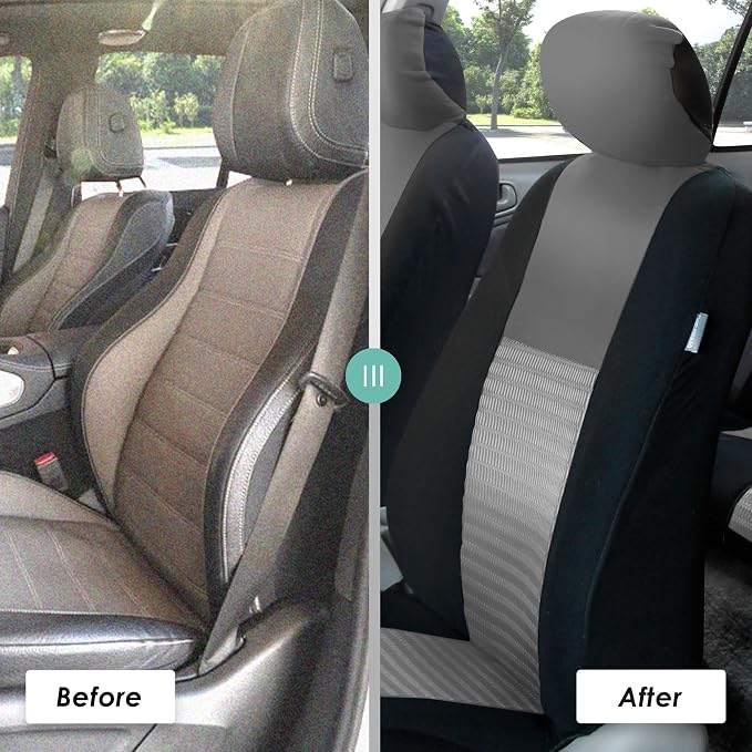 FH Group Car Seat Covers Trendy Elegance Three Row Car Seat Covers Set, Airbag Compatible and Split Ready, 7 Seater Covers-Universal Fit for Cars, Trucks & SUVs Gray/Black