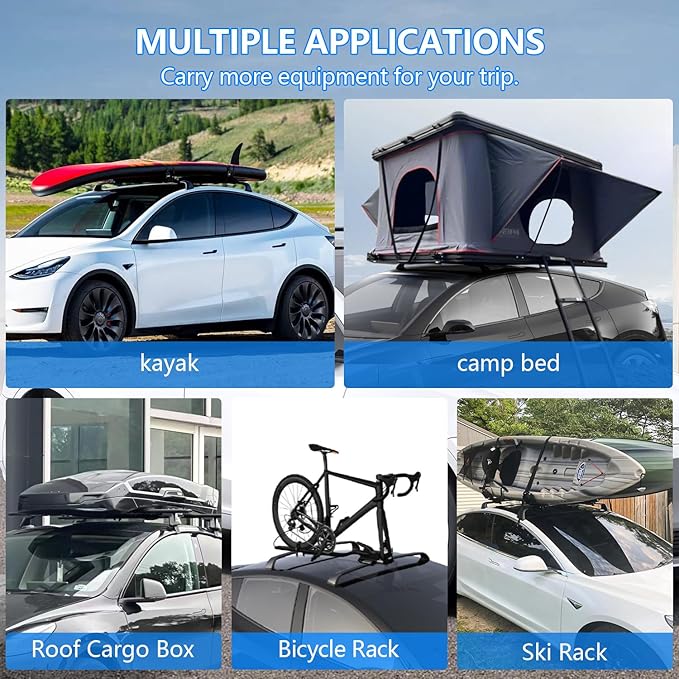 Lockable Roof Rack Crossbars for Tesla Model Y 2020-2024 | No Drill Noiseless Aluminum Cargo Bars | Luggage Kayak Bike Ski Roof Rack Carrier
