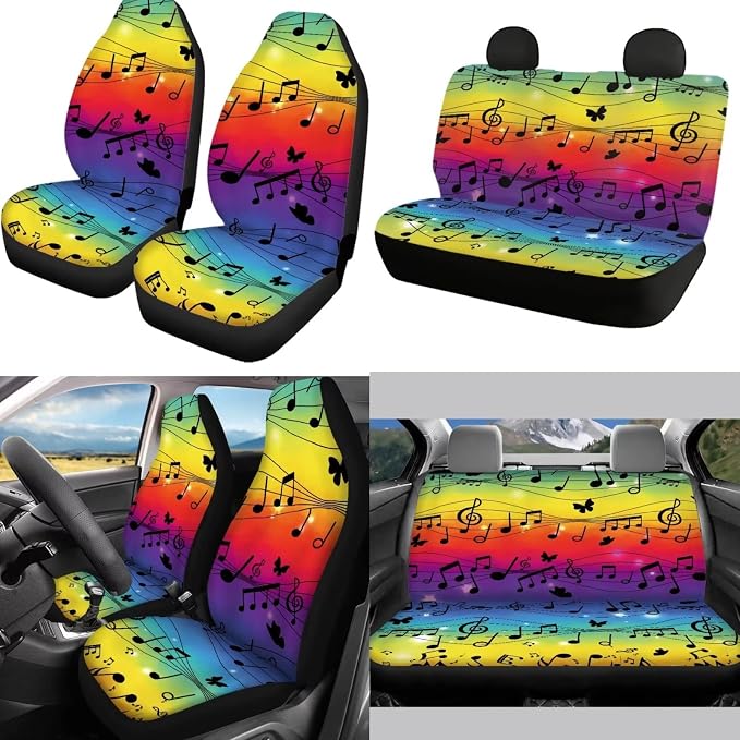 Mumeson 8 Pack Auto Accessories Set Music Note Car Seat Covers Full Set with Seat Belt Pads Shoulder Cushion + Steering Wheel Cover + Armrest Cushion for Car Universal Size Car Accessories