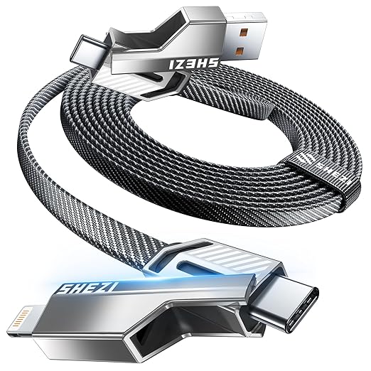 [One is Enough] 4-in-1 Compatible with USB C to Lightning Cable, 60W High-Speed Charging & Fast Data Transfer,CarPlay & Android Auto Support Multi Charger Cord Combo for iPhone/Samsung/iPad,3FT