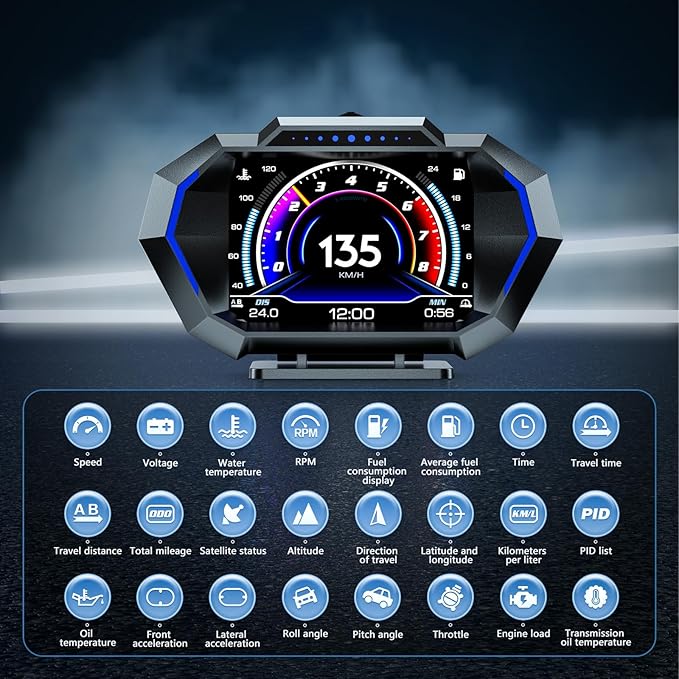 wiiyii obd2 gauge display, head up display for car, Digital Speedometer, Tachometer, Water Temperature Gauge, Multi-Data Smart Gauge, Trip Computer Fuel Pressure Tester for All cars