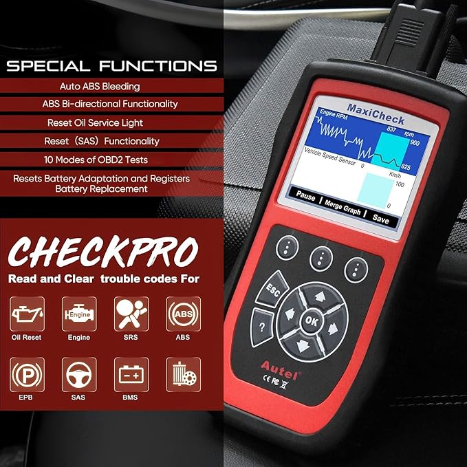 Autel MaxiCheck PRO Auto Bleed Scan Tool for ABS Brake Bleeding, ABS SRS OBD2 Diagnostic Scanner, Oil Reset, BMS, EPB, SAS Services for Specific Vehicles Up to 2015, Lifetime Free Updates