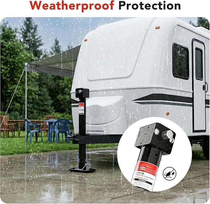 BYERN AUTO A-Frame Trailer Jack, 5000lbs Foot Plate & 2000 lbs Dual-Wheel, 20-24V Cordless Drill Compatible & Hand Crank, 14" Lift, Heavy Duty RV Tongue Jack for Trailer, Utility, Boat, Yacht