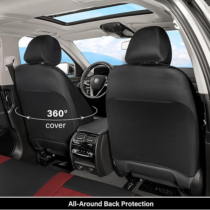 Coverado Universal Leather Seat Covers Front Seats, 2-Pack Seat Covers for SUV, Pickup Truck, Sedan, Automotive Vehicle Interior, Waterproof and Durable All Weather Protector，Red