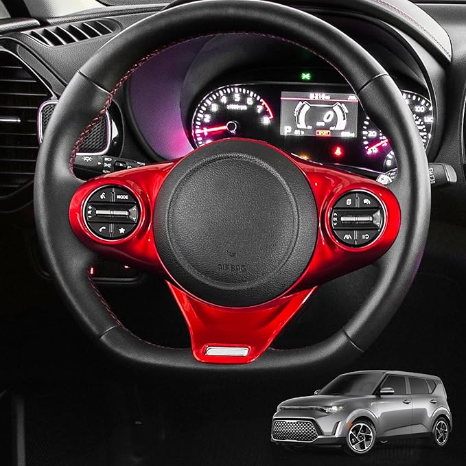 ABS Car Steering Wheel Frame Cover Steering Wheel Button Panel Frame Compatible with Kia Soul GT 2020-2025 Accessories (Glossy Red Style)