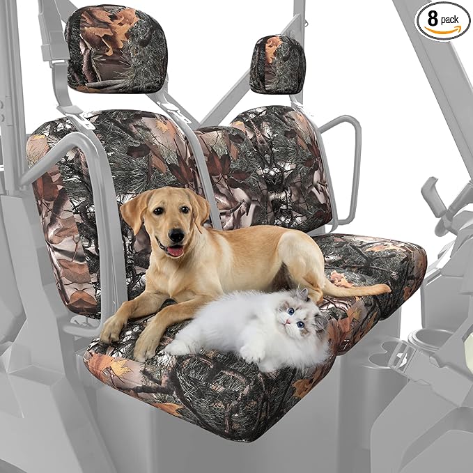 KEMIMOTO UTV Seat Covers Camo Split Bench Compatible with Can Am Defender | Scratch-resistant 1680D oxford fabric, Waterproof,Easy to Clean, hook and loop,w/Headrest Cover Front Two Doors Split Bench