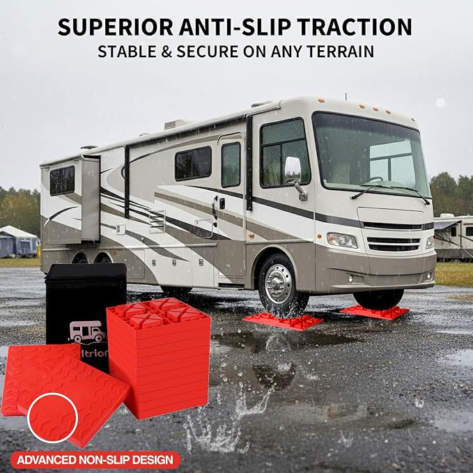 12 Pack Camper/RV Leveling Blocks Suitable for 4 Wheels Interlocking and Anti-Slip Design with Carrying Bag Heavy-Duty for Camper Travel Trailer Red