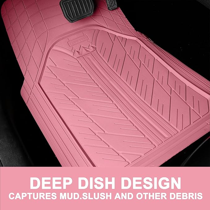 CAR PASS Floor Mats for Cars M-L Size, Heavy Duty Rubber Floor Mats with Trunk Cargo Liner, Universal Trim-to Fit Automotive Floor mats for Truck Van SUV Waterproof All Weather Car Mats All Pink