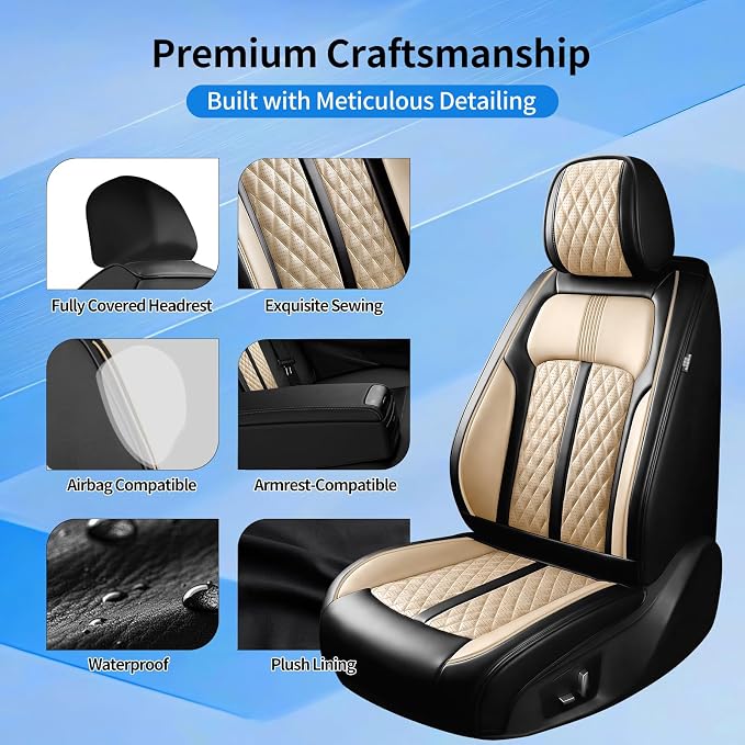 Fit SRX Car Seat Covers for Select Cadillac SRX 2010-2016 - Premium Full Coverage Leather, Airbag Compatible & Scratch-Resistant, Waterproof & All Weather Seat Protector, Full Set, Black+Beige
