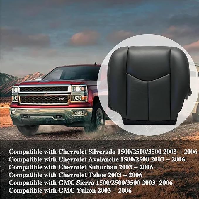 4pcs Driver & Passenger Side Bottom & Top Lean Back Leather Seat Covers Dark Gray #692 or 69i Compatible with Chevy GMC Silverado Avalanche Sierra Tahoe Suburban Yukon 2003 2004 2005 2006