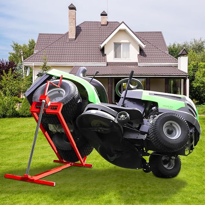 Lawn Mower Lift Jack, Lifting Platform 882 Lbs Capacity Telescopic Maintenance Jack for Garden Tractors and Riding Lawn Mower with Manual Handle & Power Tool Extension Handle - Red
