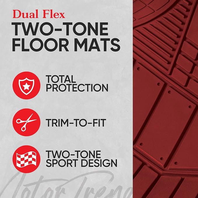 Motor Trend DualFlex Black Floor Mats for Cars & Cargo Mat Full Set - All Weather Front & Rear Rubber Automotive Floor Mats & Cargo Liner for SUV, Car, & Van - Interior Trunk Mat & Floor Cover