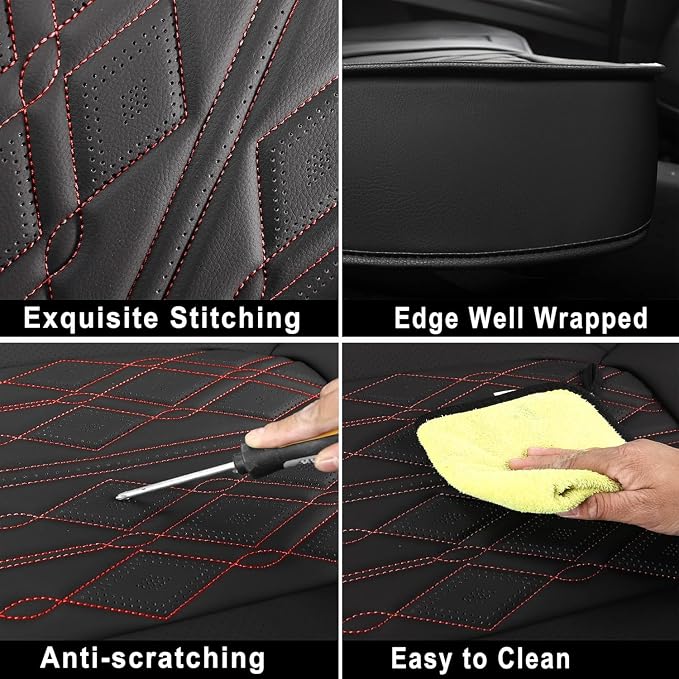 Huidasource Back Seat Covers for Car, Waterproof Universal Fit Rear Seat Covers Split Bench Car Seat Covers, 60/40 Seat Cover for Most Sedan SUV Pickup Truck (Back Row/Black&Red Line)