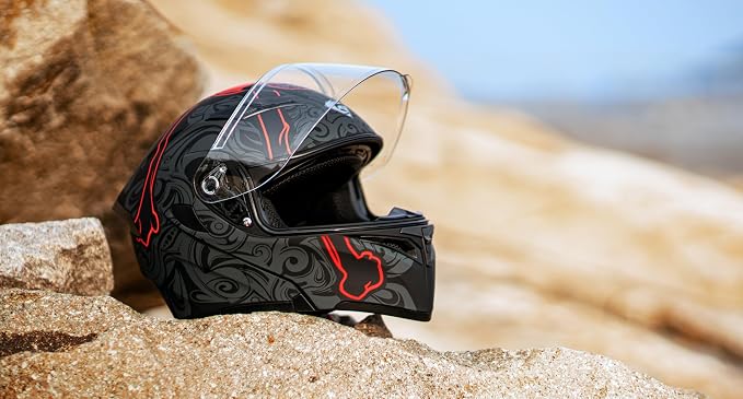 KYPARA Motorcycle Dual Visor Flip up Modular Full Face Helmet with DOT Certification of Impressionism