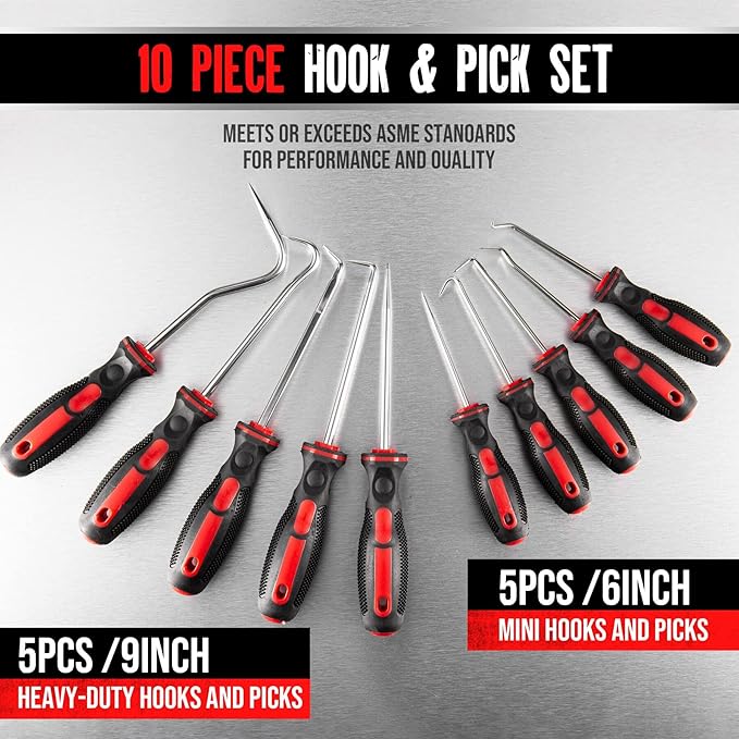 AMM 10 Piece Pick and Hook Set, Precision Automotive Pick Tool Set for Car Auto Oil Seal/O-Ring Seal Gasket Pick Mini Hooks Puller Remover Best for Automotive and Electronic Tools, Practical Tool