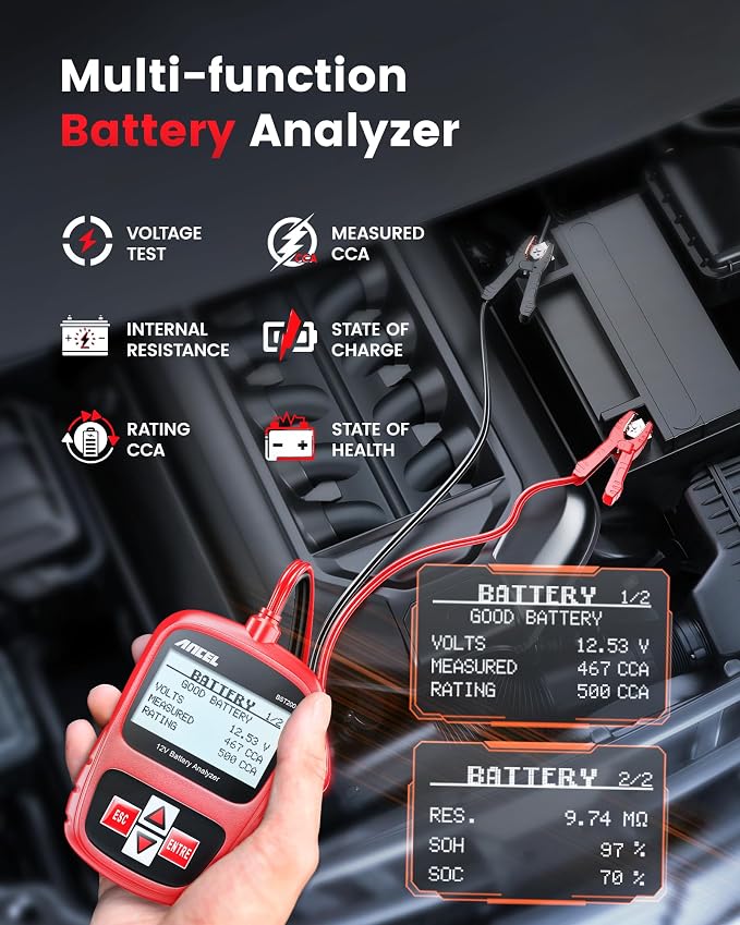 ANCEL BST200 Car Battery Tester and Ancel AD310 Classic Enhanced Universal OBD II Scanner Car Engine Fault Code Reader