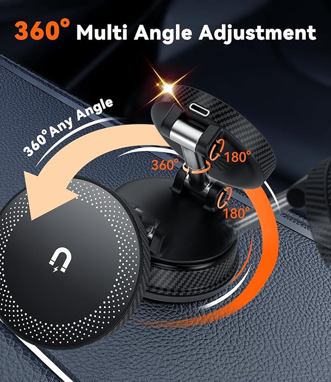 15W Fast Charging Car Phone Holder, [Strong Magnetic & Upgraded Vacuum Suction Cup] 360° Rotation Auto Phone Holder, Car Mount Wireless Charger for Magsafe iPhone 17-12 Series
