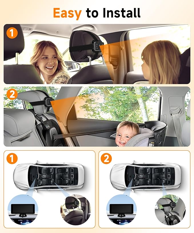 Dual Baby Car Monitor for 2 Kids - 6.86 Inch IPS Split Display with 2 IR Night Vision Camera, Dual Channel Car Baby Monitor Easily Install for Rear Facing Seat Backseat Camera for Baby