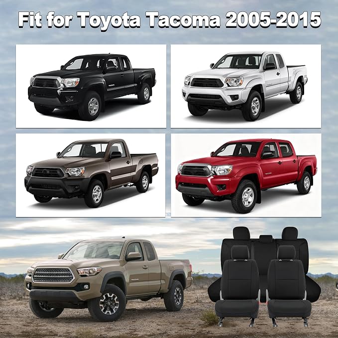 Bench Seat Covers for Toyota Tacoma Crew Cab 2005 2006 2007 2008 2009 2010 2011 2012 2013 2014 2015 Heavy Duty Cloth Protector Accessories with Non-Folding Passenger Seat，Black（Full）