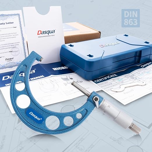 Dasqua Outside Micrometer, 2-3 inch Range, 0.0002" Accuracy Industrial Tools, Ratchet Stop, Carbide-Tipped, Stainless Steel Precision Machinist Tools