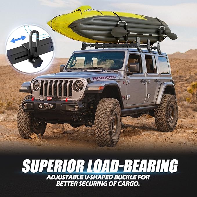 Heavy Duty Roof Rack Cross Bars Compatible with Jeep Wrangler JK JL Gladiator JT 2007-2024（2/4 Door Hard Top)Cargo Bag Kayak Bike Carrier