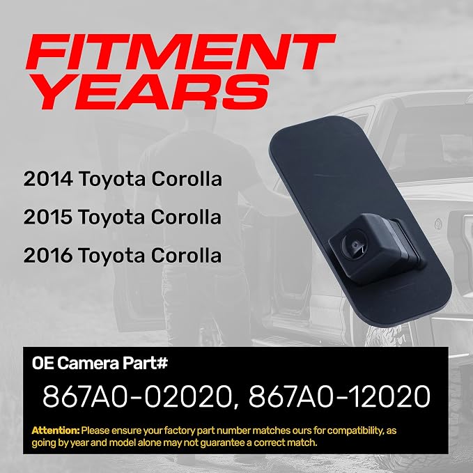 Master Tailgaters Replacement for Toyota Corolla (2014-2016) Backup Camera OE Part # 867A0-02020, 867A0-12020