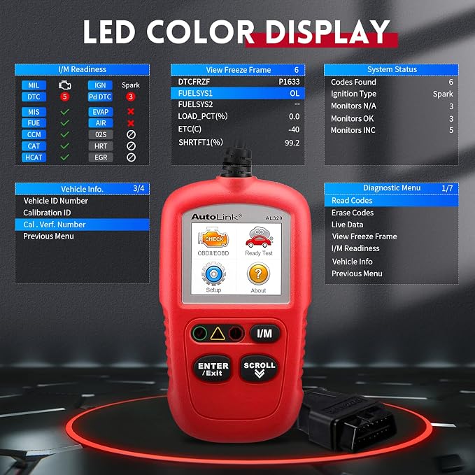 Autel AutoLink AL329 OBD2 Scanner, Upgrade of AL319 & MS309 Code Reader, OBDII Reader with Auto VIN, Live Data, DTC Lookup, Emission Monitor Test, I/M Readiness Smog Check CAN Diagnostic Scan Tool