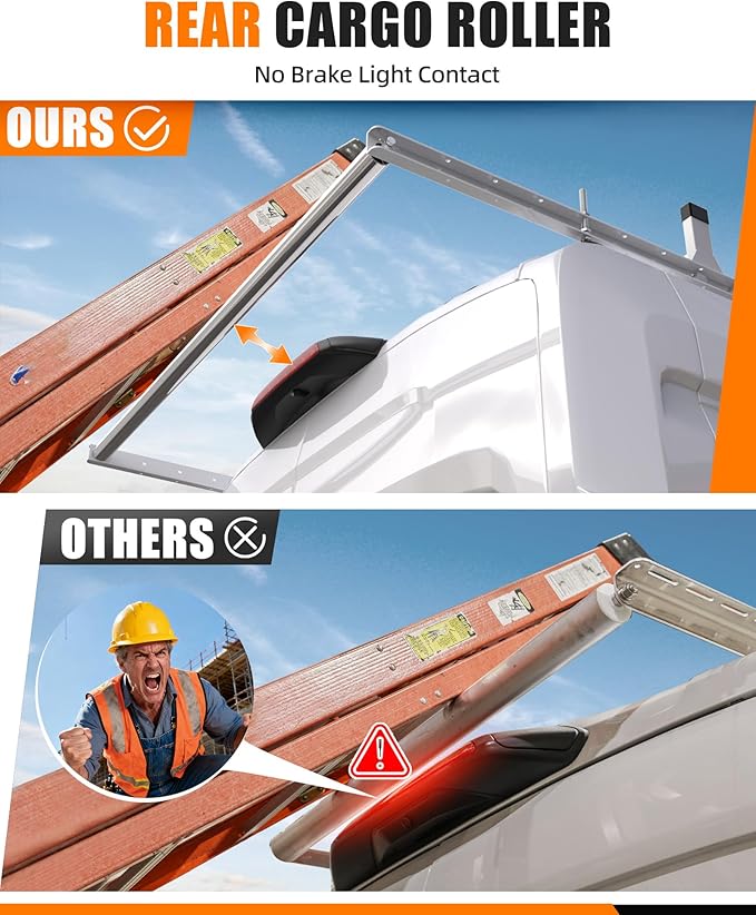 MELIPRON Van Roof Ladder Rack with Rear Roller Fits for 2013-2025 RAM ProMaster, Steel Cargo Van Rack with Anti-Rust Coating, Ideal for Transporting Ladders, Pipes