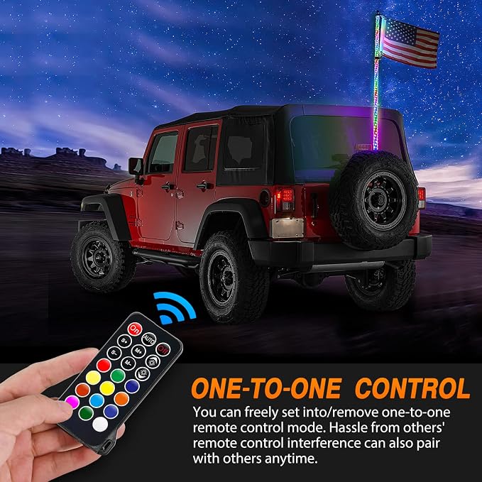Nilight 1PC 3FT Spiral RGB Led Whip Light w/RGB Chasing/Dancing Lights RF Remote Control Lighted Antenna Whips for Can-am ATV UTV RZR Polaris Dune Buggy 4 Wheeler Offroad Jeep Truck
